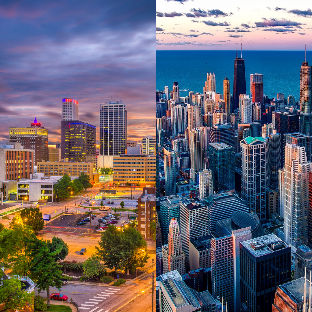 tulsa and chicago cityscape